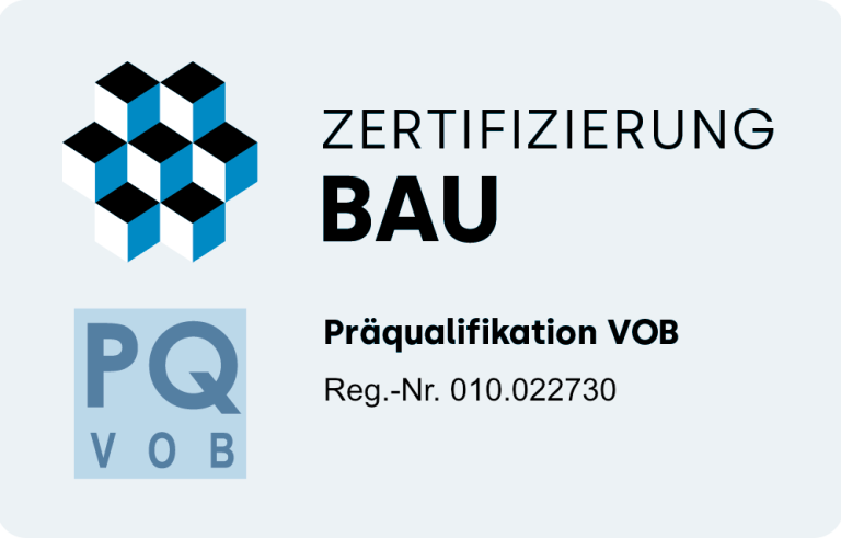 PQ VOB Zertifizierung Logo mit der Aufschrift "PQ VOB"